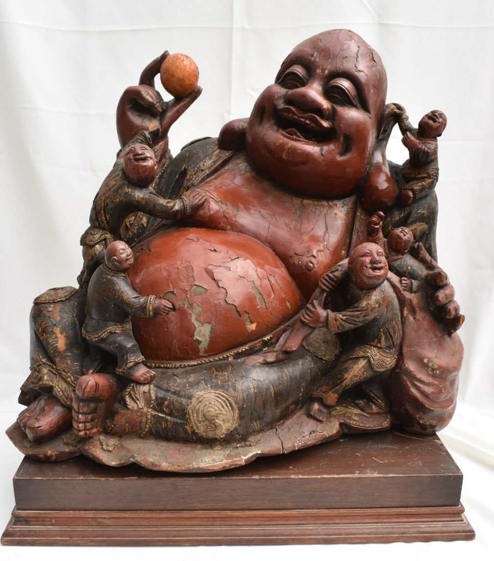 HUGE/LARGE CHINESE CARVED/LACQUERED BUDDHA W/FIGURES (1 of 18)