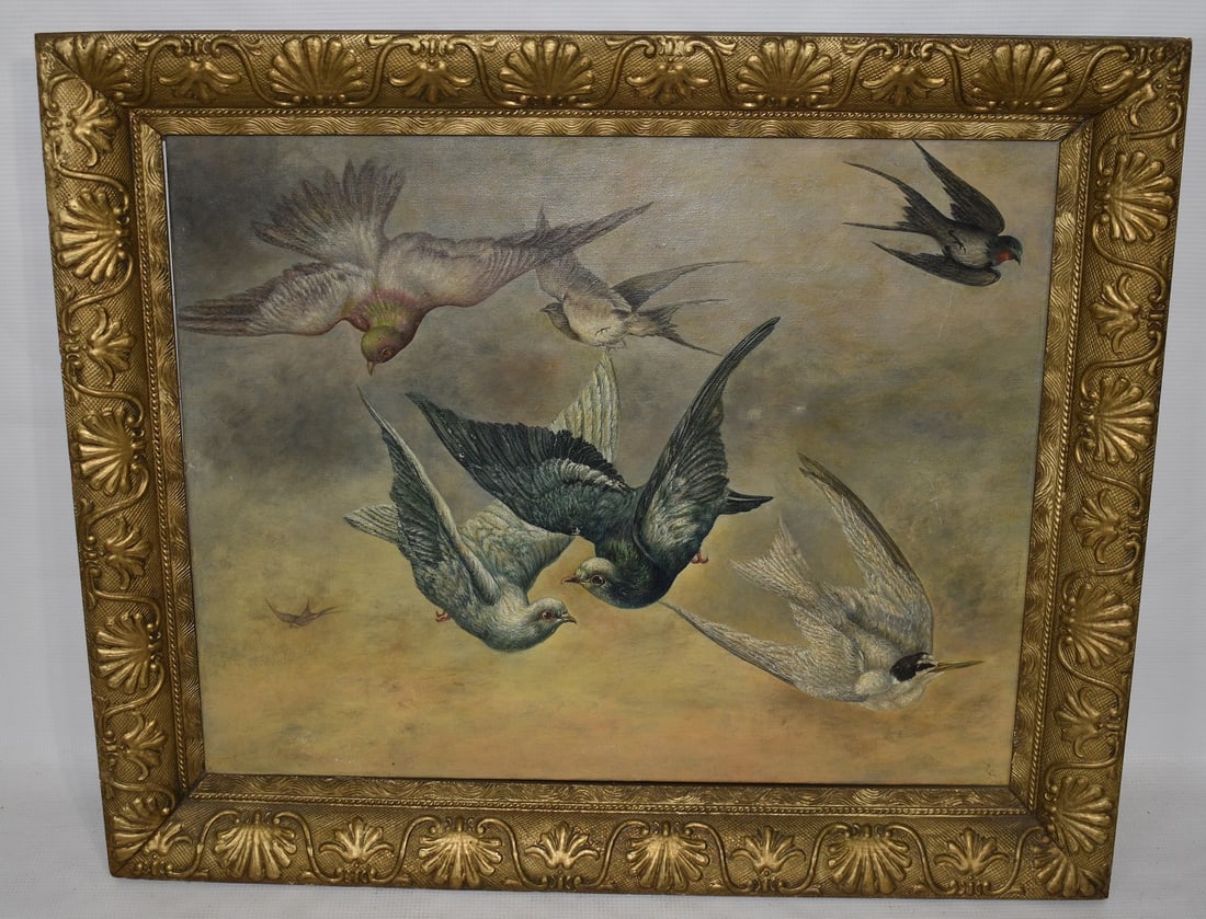 O/C DOVES IN FLIGHT UNSIGNED, 19TH C., 16" X 20" SIGHT (1 of 12)