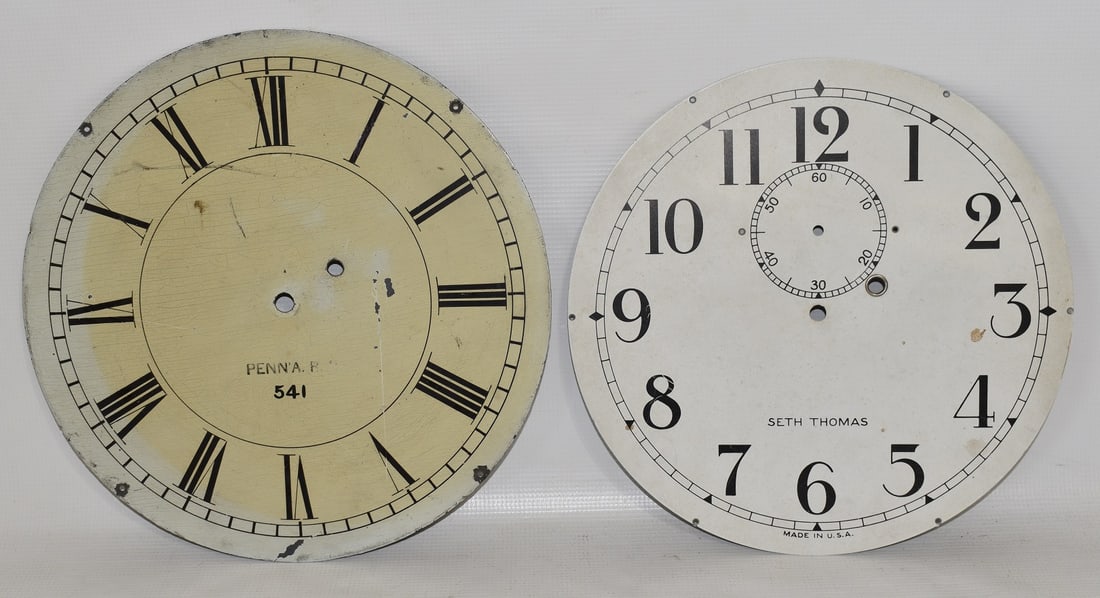 (2) SETH THOMAS CLOCK DIALS INCL. ZINC PENNA RAILROAD (1 of 10)