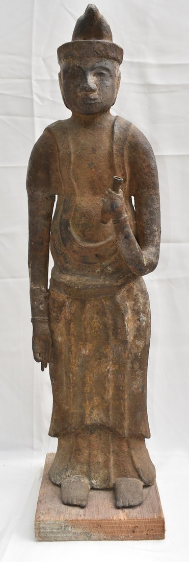 LARGE TIBETAN BRONZE FIGURE OF IMMORTAL PRIEST, 19TH C.: LARGE TIBETAN BRONZE FIGURE OF IMMORTAL PRIEST, 19TH C., H. 36"