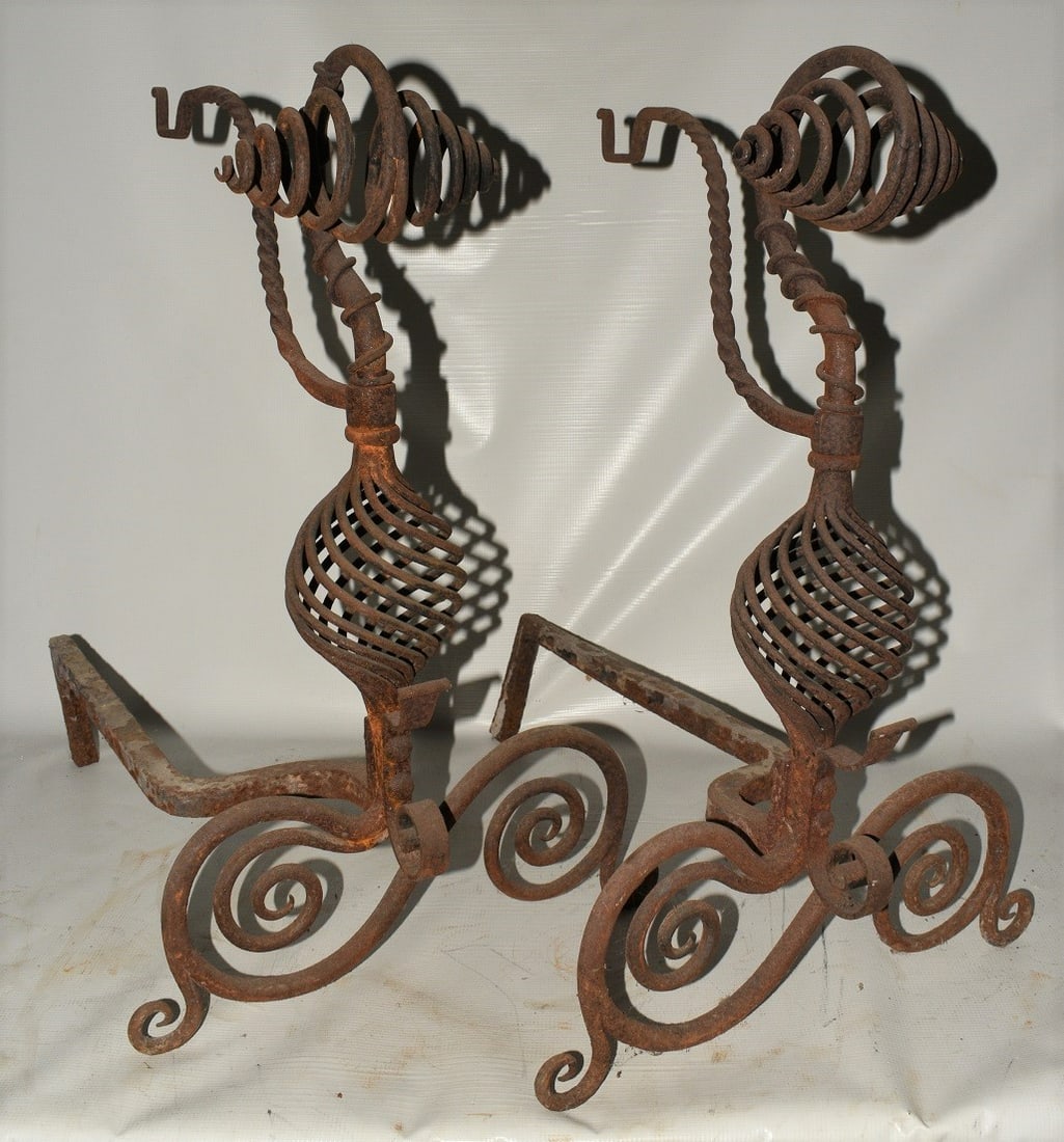 PAIR VICTORIAN WIREWORK ANDIRONS, 19TH C. (1 of 10)
