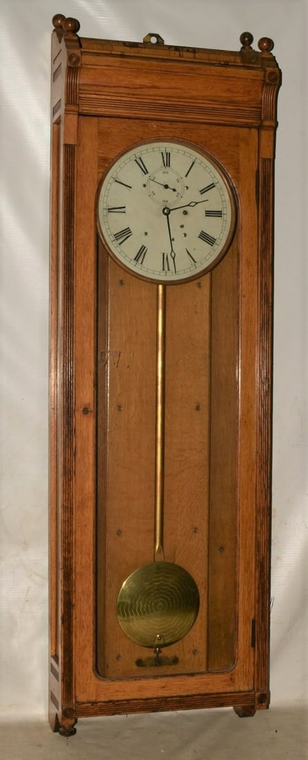 EASTLAKE OAK LONG DROP WALL CLOCK, C. 1870/80 (1 of 20)