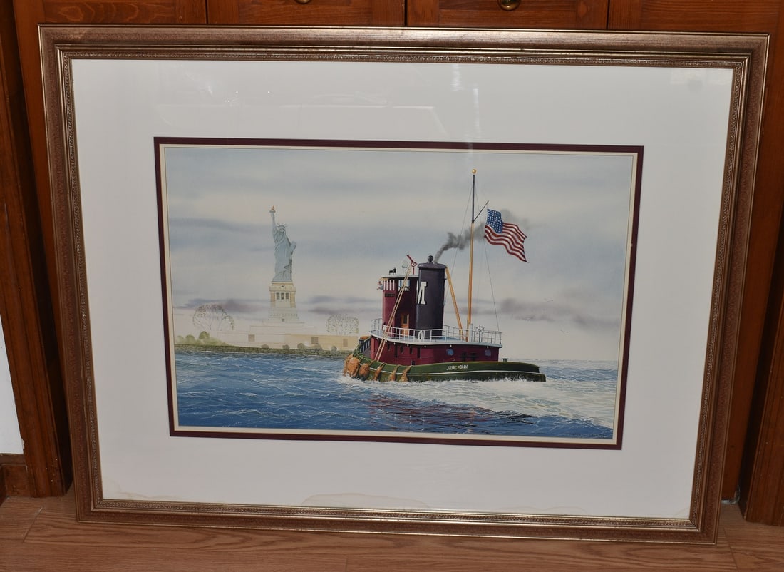W/C JULIA C. MORAN TUGBOAT SIGNED STEVEN CRYAN (CONN.): W/C JULIA C. MORAN TUGBOAT SIGNED STEVEN CRYAN (CONNECTICUT) 20" X 30" SIGHT