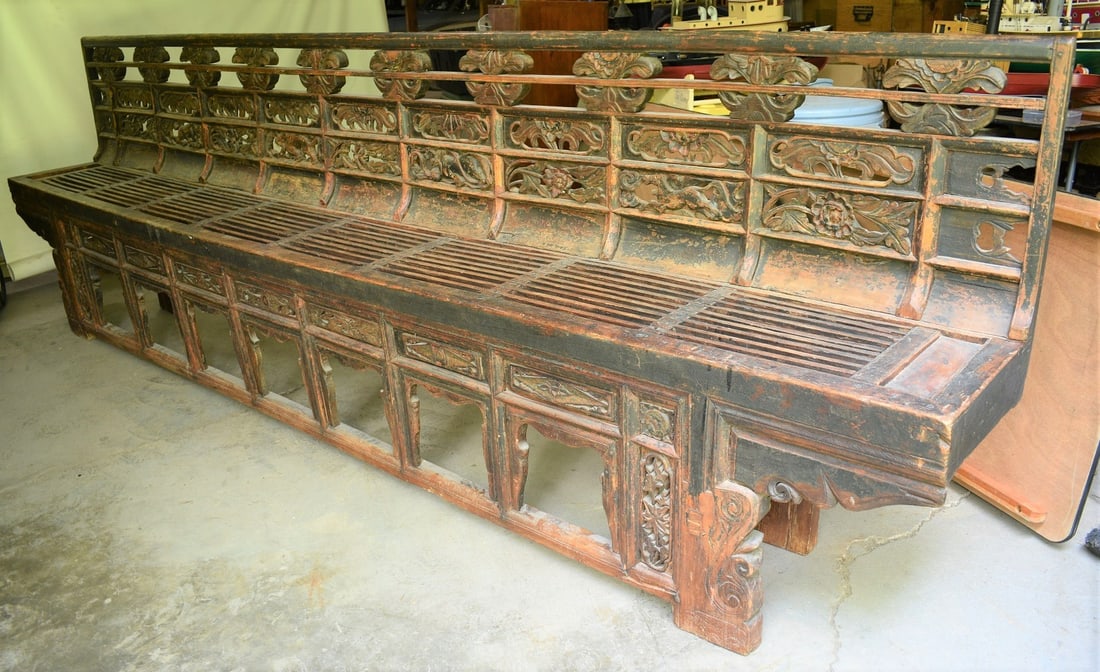 CHINESE QING DYNASTY CARVED MTN. ASH ALTER/TEMPLE BENCH (1 of 20)