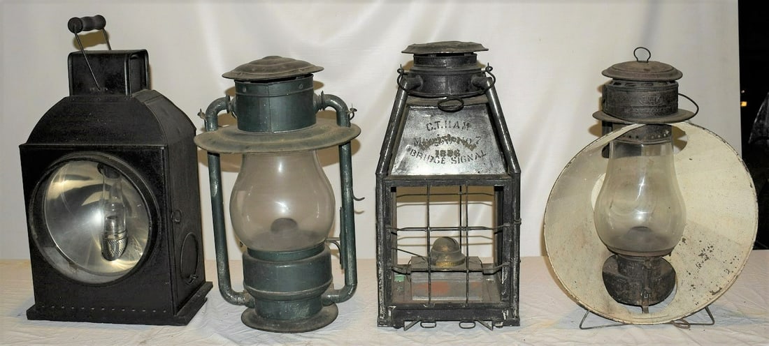 4 EARLY RR LANTERNS INCL INSPECTOR, HEAD LIGHT, TUBULAR (1 of 20)
