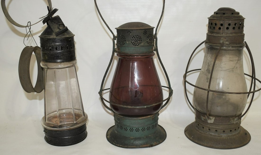 3 EARLY RR LANTERNS INCL. RED GLOBE-BURNER BRIDGEPORT (1 of 20)