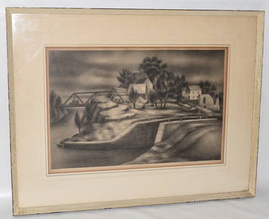 LITHOGRAPH OLD LOOKS AT EDDYVILLE SIGNED ALBERT: LITHOGRAPH OLD LOOKS AT EDDYVILLE SIGNED ALBERT HECKMAN (WILLIAM 1893 - 1971, WOODSTOCK, NY), DATED 1935 EDITION OF 25, 12" X 18" SIGHT