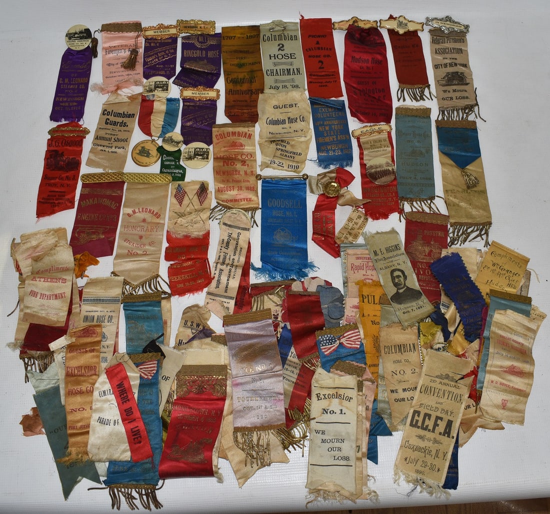 ASSORTED FIREMEN RIBBONS W/SOME PIN BACKS, 19/20TH C. (1 of 20)
