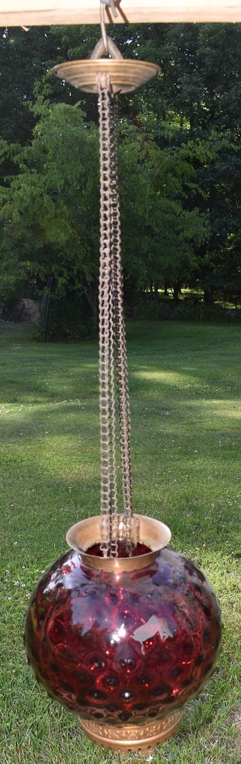 FINE VICTORIAN CRANBERRY HOBNAIL HALL FIXTURE (1 of 7)