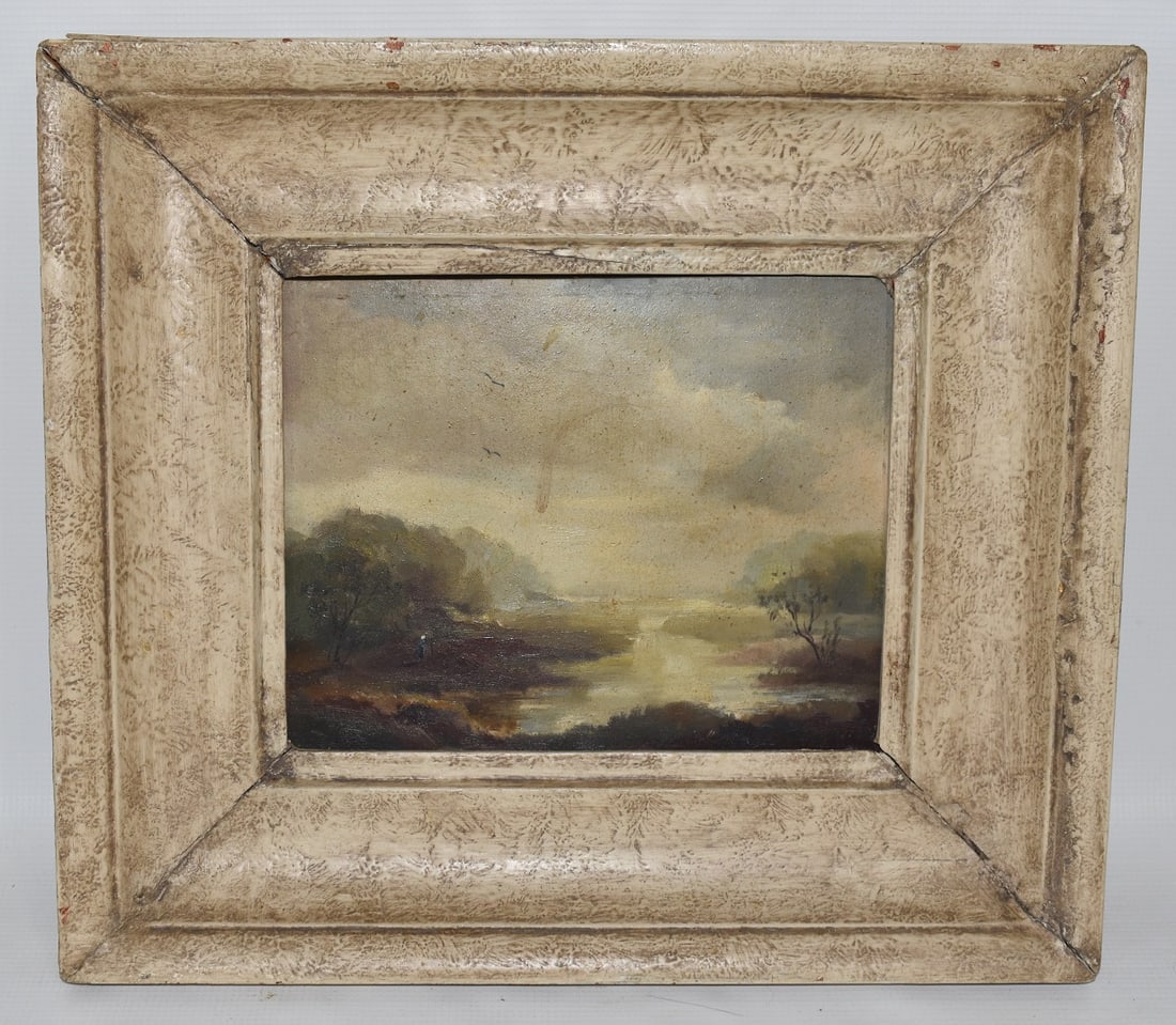 O/M BARBAZON LANDSCAPE UNSIGNED, 19TH C., 8" X 9 1/2" (1 of 8)