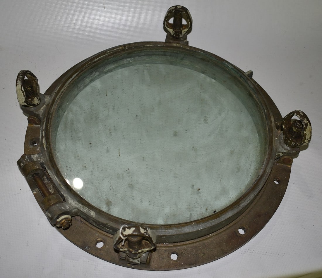 LARGE CAST BRONZE/BRASS SHIPS PORTHOLE/WINDOW, C. 1900 (1 of 6)
