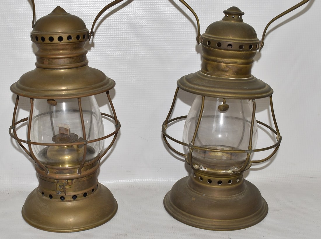 LOT (2) EARLY RAILROAD BRASS CONDUCTORS LANTERNS (1 of 14)