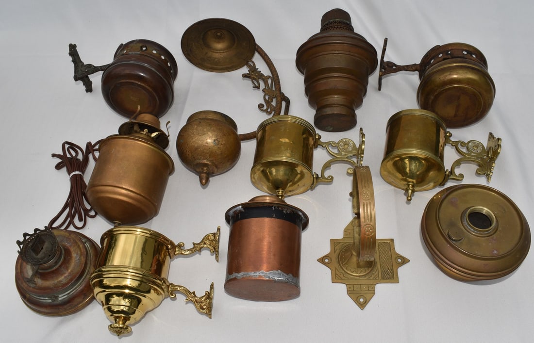 LOT ASSORTED RAILROAD BRASS OIL FONTS, BRACKET CUPS (1 of 14)