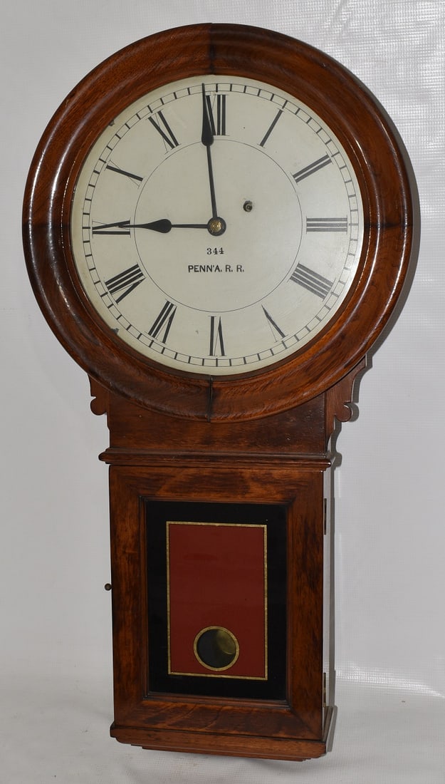 PENN. RAILROAD WALNUT SHORT DROP REGULATOR WALL CLOCK, (1 of 7)