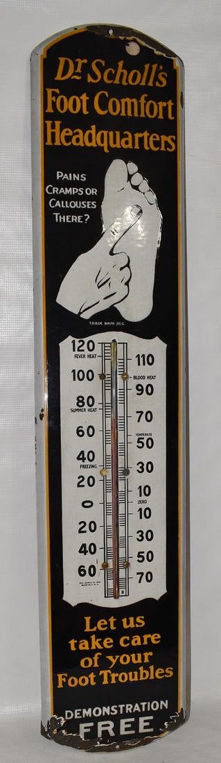 DR. SCHOLL'S ENAMELED THERMOMETER, C. 1920, H. 38" (1 of 8)