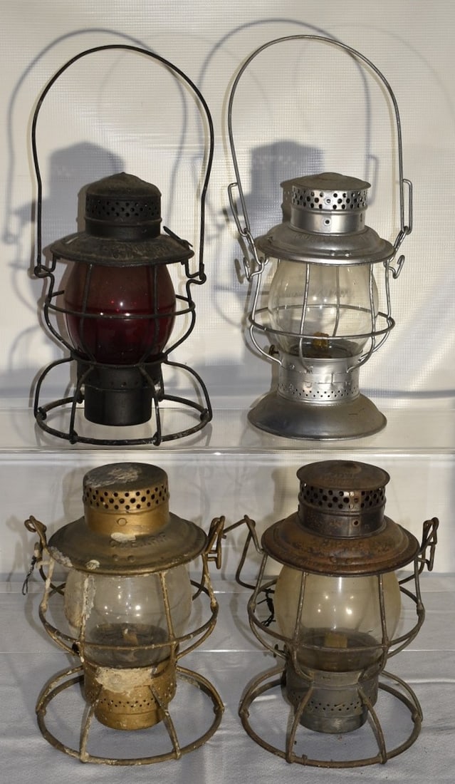 4 EARLY RR LANTERNS INCL. C&E.I. RR/MONON RTE/T&N.O. RR: LOT (4) EARLY RAILROAD LANTERNS INCL. C. & E.I. RR, MONON ROUTE, T & N.O. RR, S.P. & CO., 19/20TH C.
