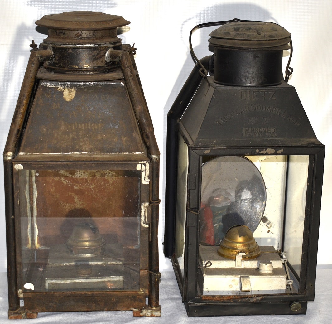 LOT (2) TUBULAR SQUARE LAMPS INCL. CT HAM & DIETZ #2: LOT (2) TUBULAR SQUARE LAMPS INCL. CT HAM & DIETZ #2, 19TH C.