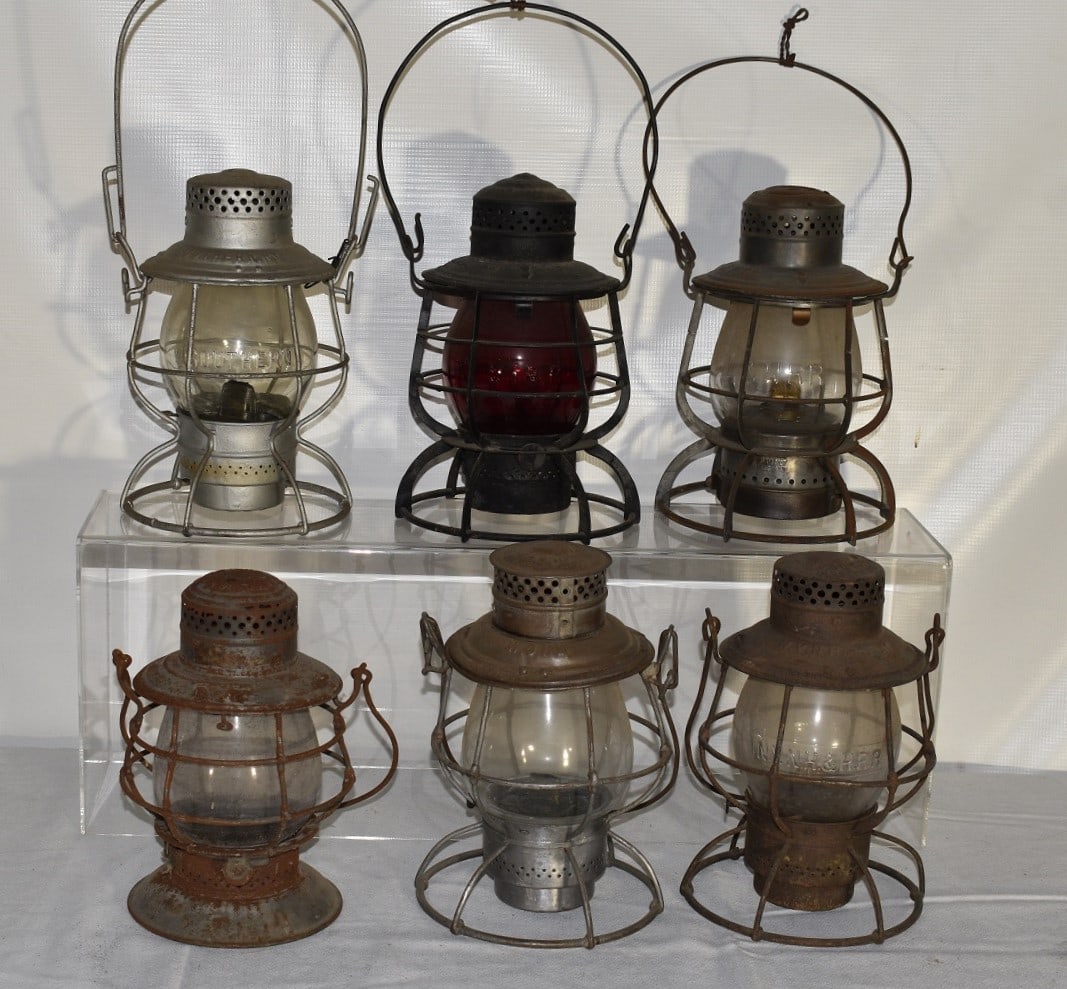 6 EARLY RR LANTERNS INCL. SOUTHERN RY., L&N RR, W.O. RY: LOT (6) EARLY RAILROAD LANTERNS INCL. SOUTHERN RY., NY NH & H RR, L & N RR, LIRR, W.O. RY., 19/20TH C.