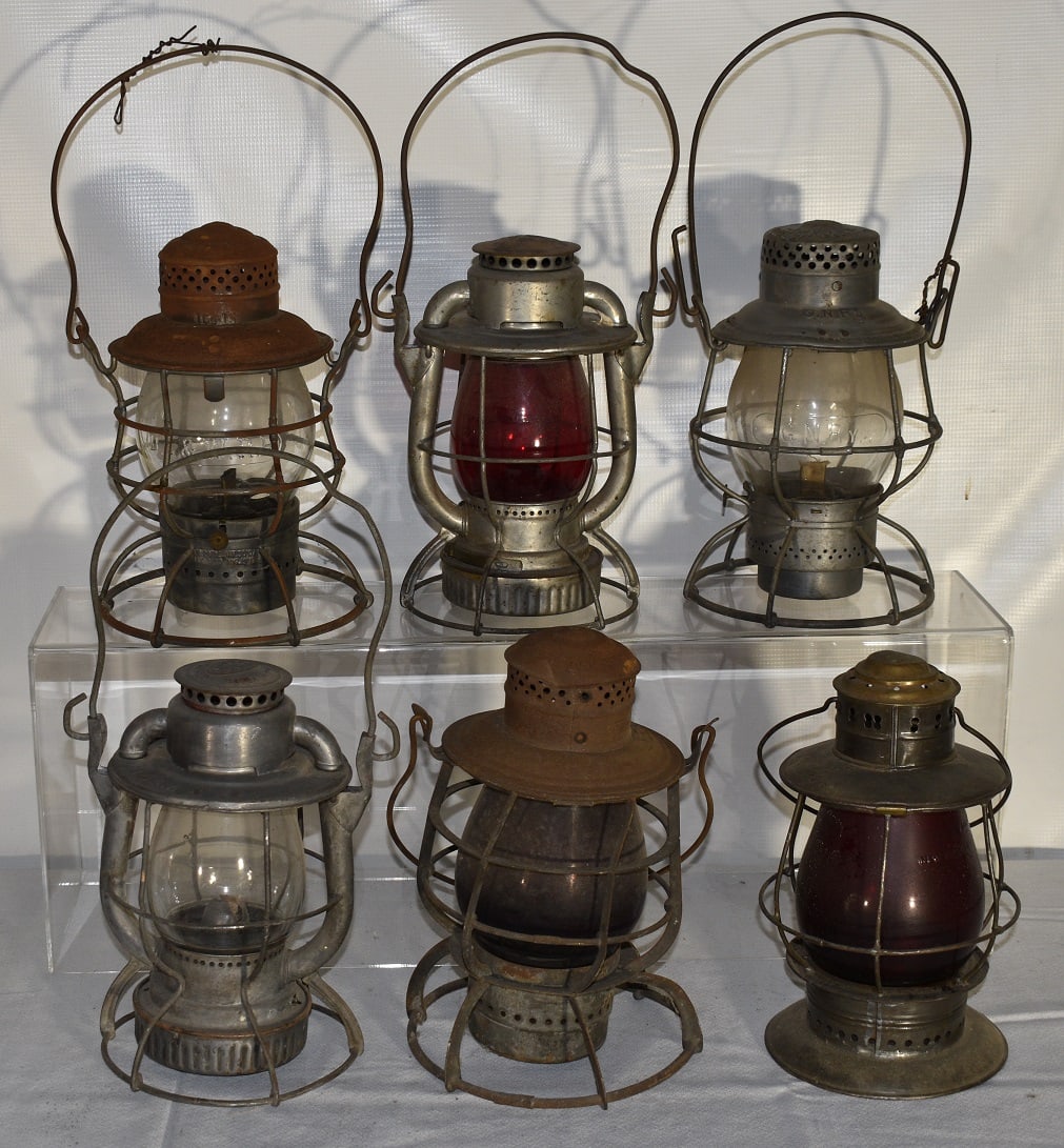 6 RR LANTERNS INCL. NYO & W, L.V., D.L. & W, G.N. RY.: LOT (6) EARLY RAILROAD LANTERNS INCL. NY.O & W, L.V., D.L. & W, G.N. RY., 19/20TH C.