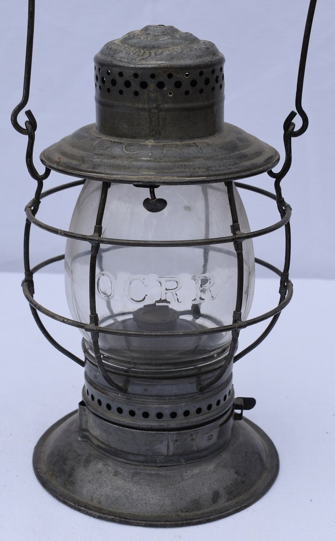 OLD COLONY RAILROAD LANTERN W/BARREL GLOBE, 19TH C.: OLD COLONY RAILROAD LANTERN W/BARREL GLOBE, 19TH C.