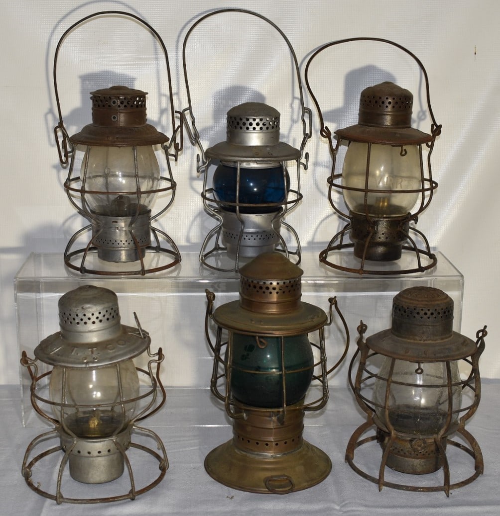 6 RR LANTERNS INCL. LIRR, T.T CO., C.U.T CO, PENN LINES: LOT (6) EARLY RAILROAD LANTERNS INCL. LIRR, T.T CO., C.U.T CO., PENN LINES, V.R.R., 19/20TH C.