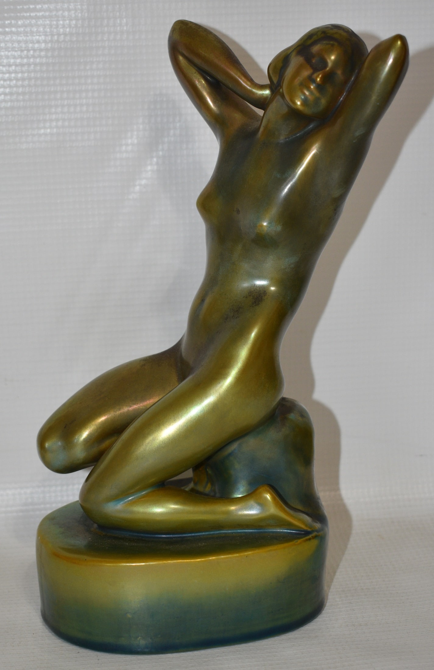 ZSOLNAY HUNGARIAN PORCELAIN NUDE FIGURE, 19TH C.: ZSOLNAY HUNGARIAN PORCELAIN NUDE FIGURE, 19TH C., H. 9"