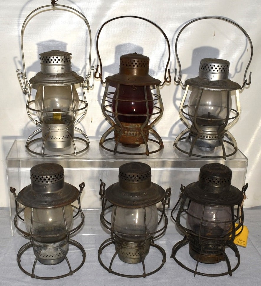 6 RR LANTERNS INCL. C.P. RY, W.L &E, O.W. RR & CO., C&S: LOT (6) EARLY RAILROAD LANTERNS INCL. C.P. RY., W.L. & E, O.W. RR & N CO., C & S, A.C.L., 19/20TH C.