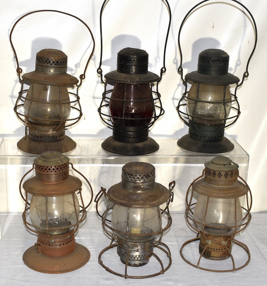 6 EARLY RR LANTERNS INCL. H & T.C, P & L.B., NY CENTRAL: LOT (6) EARLY RAILROAD LANTERNS INCL. H & T.C, P & L.B., (3) NY CENTRAL, 19/20TH C..