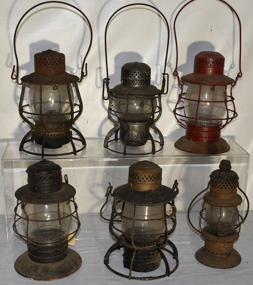 6 EARLY RR LANTERNS INCL. PRR, DL & W, WN & R, NYC: LOT (6) EARLY RAILROAD LANTERNS INCL. P.R.R, D.L. & W., W.N & R, NY CENTRAL, 19/20TH C.