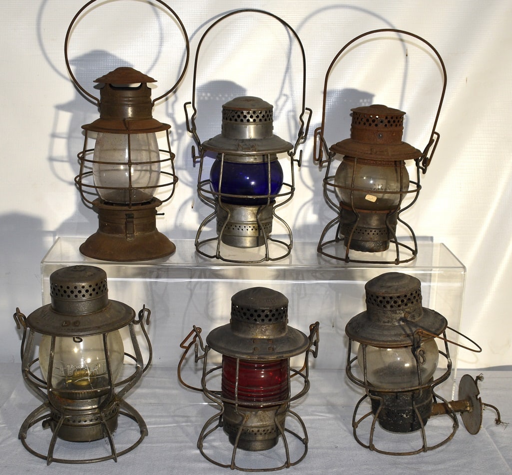 6 RR LANTERNS INCL. R.F & P, S.B. RY, D.T & I, SEABOARD: LOT (6) EARLY RAILROAD LANTERNS INCL. R.F & P., S.B. RY., D.T. & I, SEABOARD, 19/20TH C.