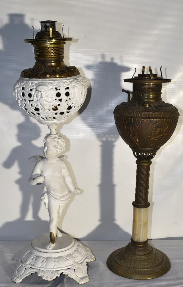 LOT (2) VICTORIAN PIANO LAMPS/ONE FIGURAL, 19TH C.: LOT (2) VICTORIAN PIANO LAMPS/ONE FIGURAL, 19TH C., H. TALLEST 23 1/2"