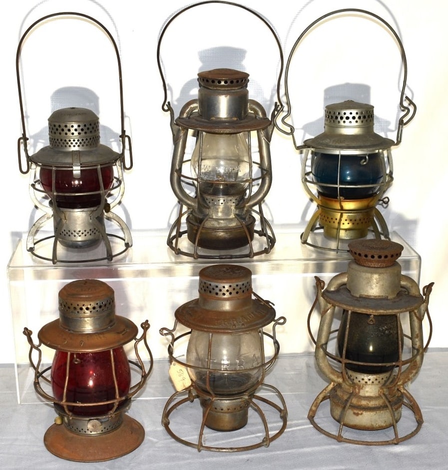 6 RR LANTERNS INCL. CRR ST. L, P & LE, BR & P, S.A.L RY: LOT (6) EARLY RAILROAD LANTERNS INCL. C.R.R. ST. L., P & L.E., B.R & P, S.A.L. RY., 19/20TH C.