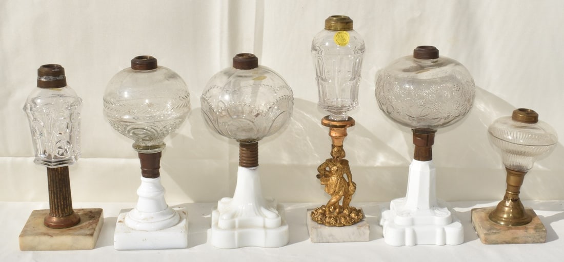 LOT (6) VICTORIAN OIL LAMPS, 19TH C.: LOT (6) VICTORIAN OIL LAMPS, 19TH C., H. TALLEST 12 1/2"