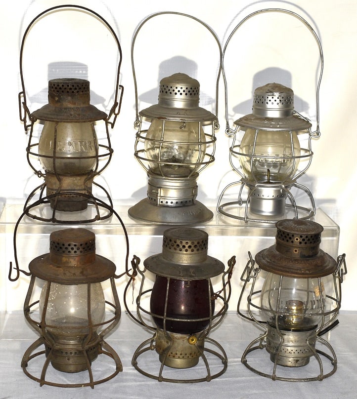 6 RR LANTERNS INCL. P&L.E RY, L&N, R.T, ROCK ISLAND: LOT (6) EARLY RAILROAD LANTERNS INCL. P & L.E. RY., L & N, R.T., ROCK ISLAND & PACIFIC, FRISCO, 19/20TH C.