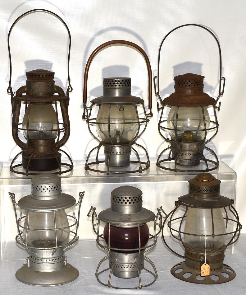 6 RR LANTERNS INCL. I.R.T, D & R.G.W., W & L.E, A & A: LOT (6) EARLY RAILROAD LANTERNS INCL. I.R.T, D & R.G.W., W & L.E, A & A, 19/20TH C.