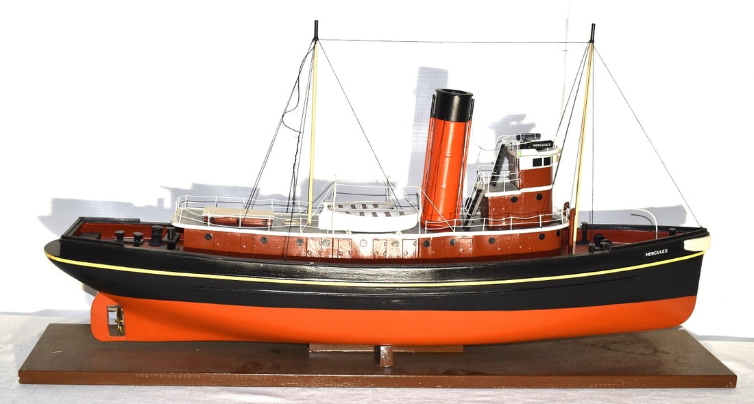 VINTAGE HERCULES TUG BOAT MODEL, 20TH C., L. 36": VINTAGE HERCULES TUG BOAT MODEL, 20TH C., L. 36"