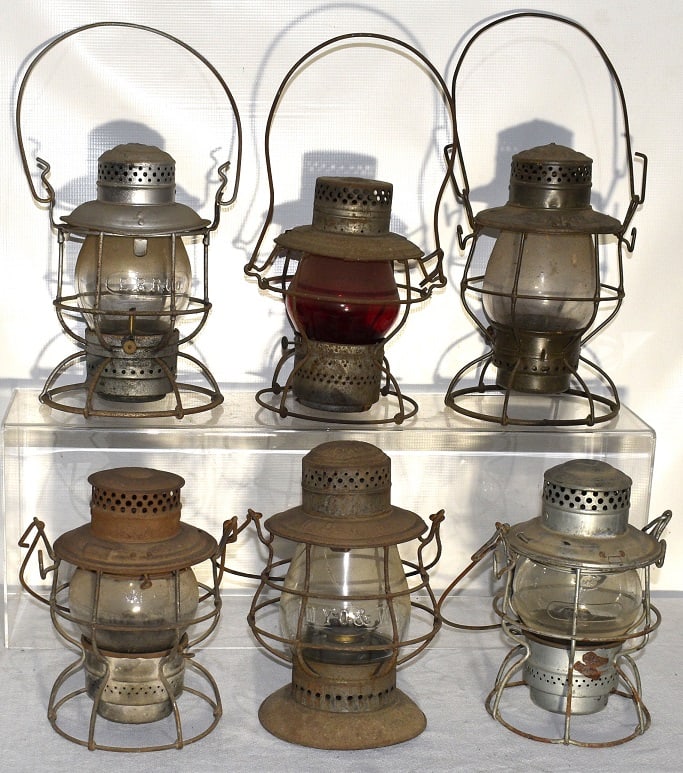 6 EARLY RR LANTERNS INCL. NY O & W, ERIE, NYC, C.N.R.: LOT (6) EARLY RAILROAD LANTERNS INCL. NY O & W, ERIE, NYC, C.N.R., 19/20TH C.