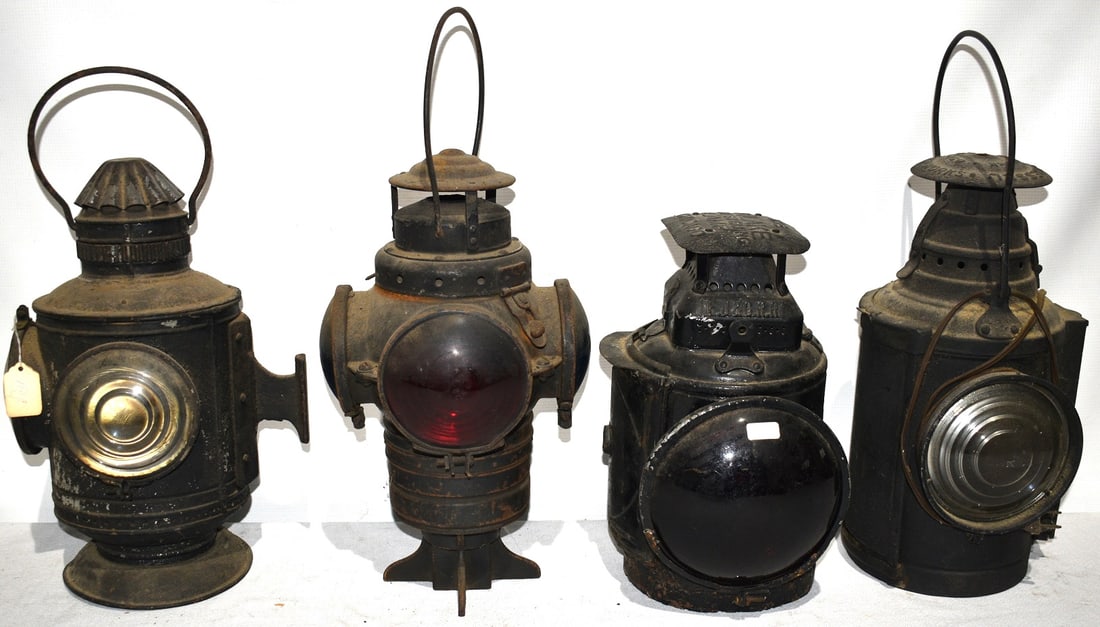 4 EARLY RR LANTERNS INCL. SOO LINE, FJ & G, MC RR, LIRR: LOT (4) EARLY RAILROAD LANTERNS INCL. SOO LINE, FJ & G RR, MC RR, LIRR, 19/20TH C.
