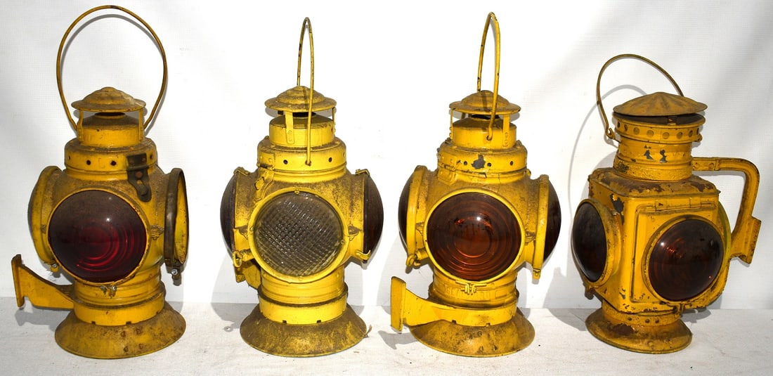 LOT (4) EARLY RAILROAD NAUTICAL LANTERNS INCL.: LOT (4) EARLY RAILROAD NAUTICAL LANTERNS INCL. SEABOARD, 19/20TH C.