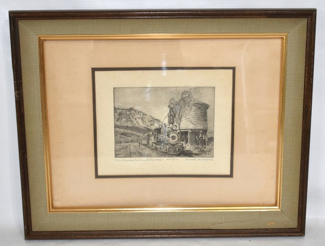 ETCHING RIO-GRANDE SOUTHERN WATER STOP SIGNED: ETCHING RIO-GRANDE SOUTHERN WATER STOP SIGNED MANVILLE B. WAKEFIELD (BURTON 1924-1975 AMERICAN) C. 1960/70, 5" X 7"