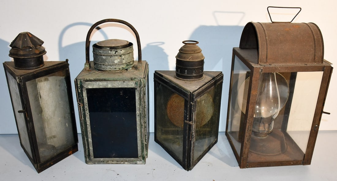 LOT (4) EARLY RAILROAD STATION HOUSE LANTERNS, 19TH C.: LOT (4) EARLY RAILROAD STATION HOUSE LANTERNS, 19TH C.