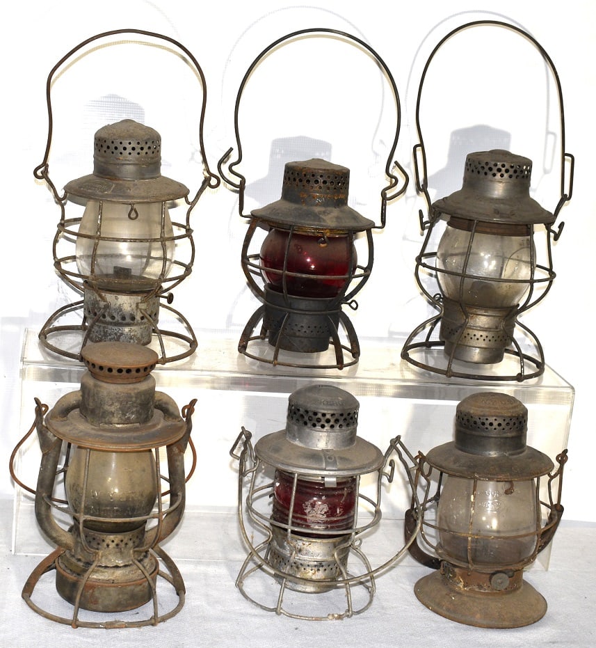 6 RR LANTERNS INCL. NY S& W, NY O & W, WELLS FARGO: LOT (6) EARLY RAILROAD LANTERNS INCL. NY S& W, NY O & W, WELLS FARGO EXPRESS, NYC, 19/20TH C.