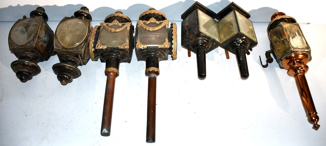 LOT ASSORTED COACH/HEARSE LANTERNS, 19TH C.: LOT ASSORTED COACH/HEARSE LANTERNS, 19TH C.