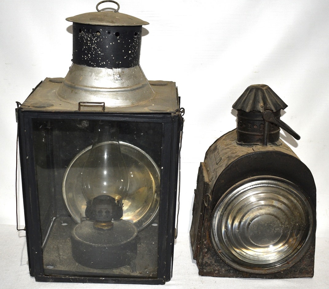 2 EARLY RR LANTERNS INCL. DL & WRR/STATION HOUSE SCONCE: LOT (2) EARLY RAILROAD LANTERNS INCL. DL & WRR/STATION HOUSE SCONCE, 19TH C.