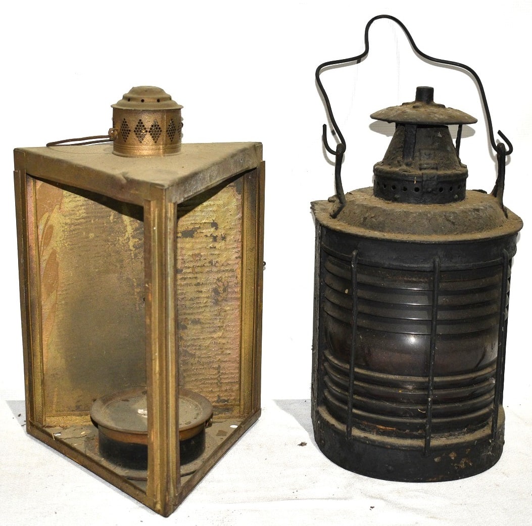 LOT (2) EARLY RAILROAD/NAUTICAL LANTERNS/PARTS: LOT (2) EARLY RAILROAD/NAUTICAL LANTERNS/PARTS, 19/20TH C.