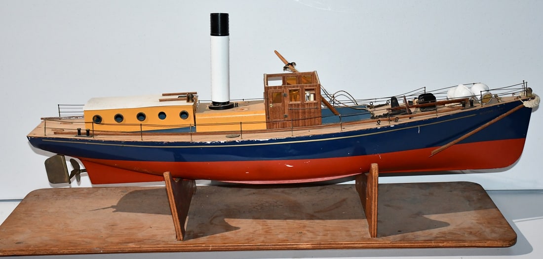 VINTAGE WOOD STEAM SHIP BOAT MODEL, 20TH C., L. 42": VINTAGE WOOD STEAM SHIP BOAT MODEL, 20TH C., L. 42"