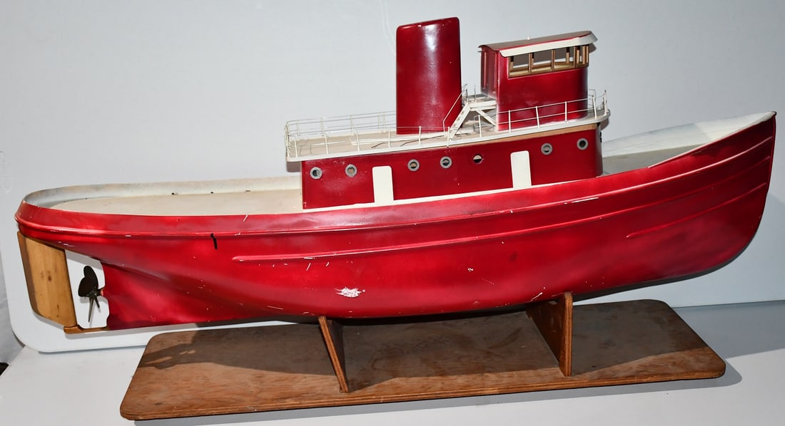 VINTAGE HUGE TUG BOAT MODEL (NEEDS FINISHING) 20TH C.: VINTAGE HUGE TUG BOAT MODEL (NEEDS FINISHING) 20TH C., L. 54"