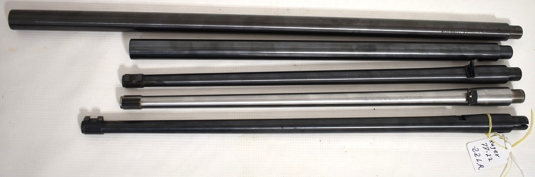 5 RUGER 22 CAL. BARRELS INCL. HEAVY TARGET,10/22,77/22: LOT (5) RUGER 221 CAL. BARRELS INCL. (2) HEAVY TARGET, (2) 10/22 & (1) 77/22 CAL.