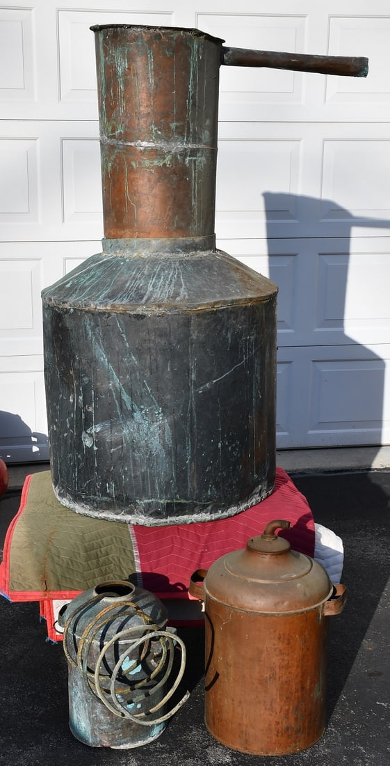 LOT (3) COPPER STILLS, 19TH C., LARGEST H. 50", D. 26" (1 of 5)