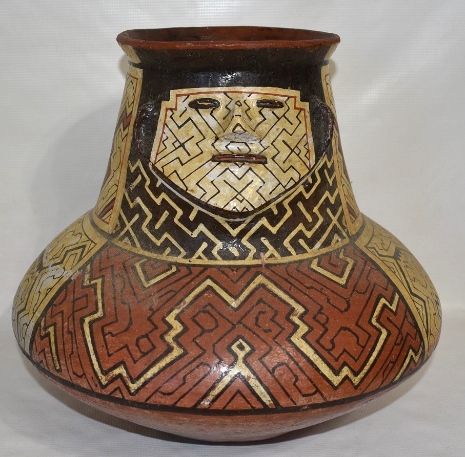 PERUVIAN PAINTED RED CLAY VASE, 19/20TH C., H. 15" (1 of 9)